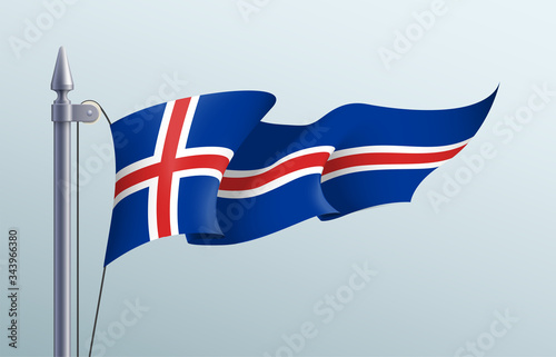 Iceland flag state symbol isolated on background national banner. Greeting card National Independence Day of the Republic of Iceland. Illustration banner with realistic state flag.