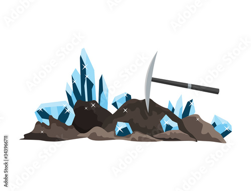 Natural resources design. Vector illustration of national treasure precious stones. Equipment for old high mining industry