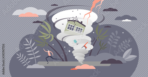 Hurricane vector illustration. Tropical cyclone flat tiny persons concept. photo