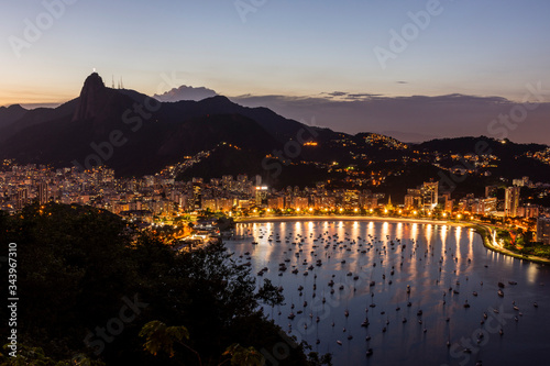 Beautiful sunset view from Sugar Loaf Mountain to city and ocean