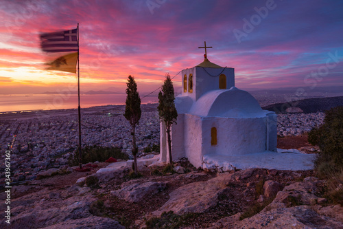 Prophetess Ilias on Himettus mountain and view of Athens. photo