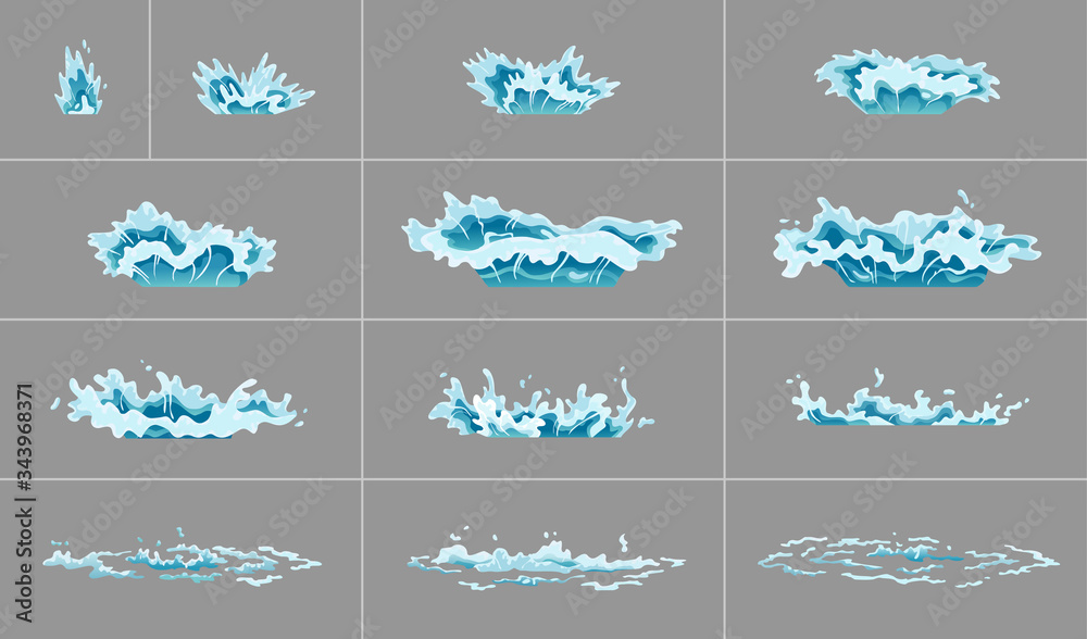 Sprite water splash animation. Shock waves on transparent background. Spray  motion, spatter blast, drip. Clear water frames for flash animation in  games, video and cartoon Stock Vector | Adobe Stock