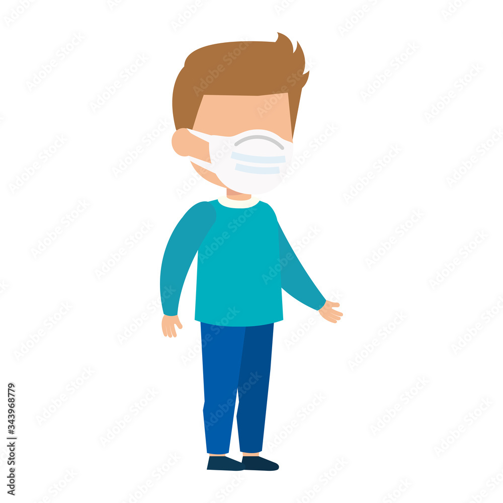 cute boy using face mask isolated icon vector illustration design