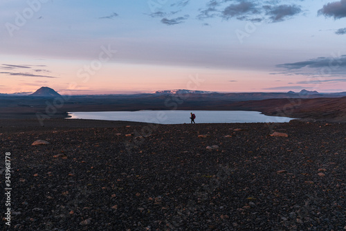 Female Backpacker Beside H√°g√∂ngl√≥n Lake In Iceland Highlands photo