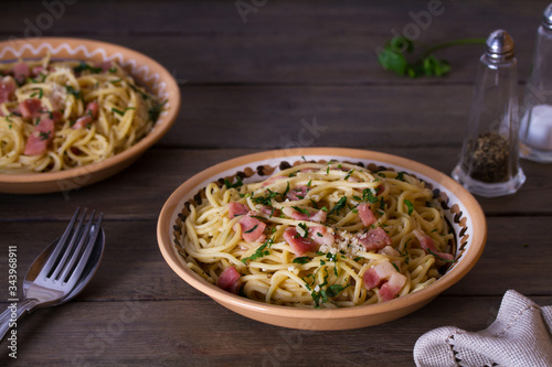 Garlic Bacon pasta. Italian food