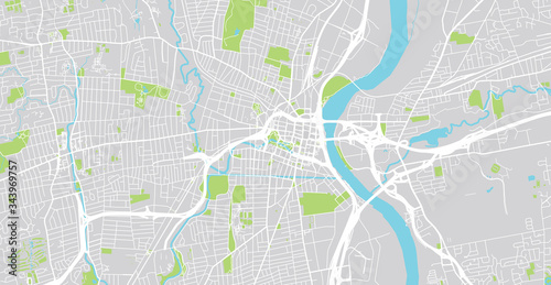 Urban vector city map of Hartford, USA. Connecticut state capital