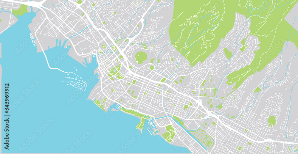 Urban vector city map of Honolulu, USA. Hawaii state capital