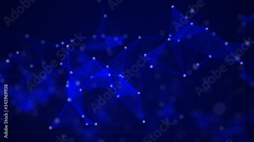 Abstract composition with connecting dots and lines. Blue background. Plexus effect. © Alina