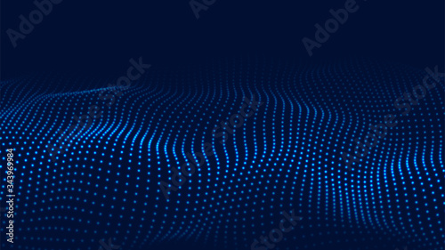 Fototapeta Naklejka Na Ścianę i Meble -  Abstract colour wave dots on black background. 3d. Big data. Network connection. Technology background.
