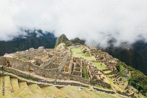 A view of Machu Picchu in the clouds, Peru