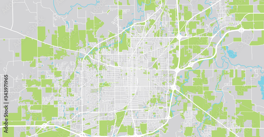 Urban vector city map of Springfield, USA. Illinois state capital