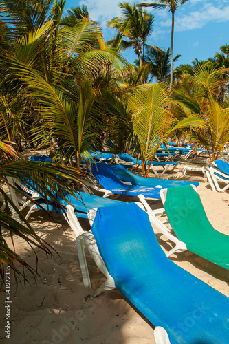 sunbeds on the tropical beach
