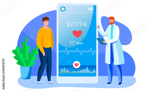 Digital medicine vector illustration set. Cartoon medical healthcare with online app doctor consultation in smartphone, modern medical treatment technology for adult patients people isolated on white