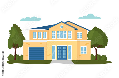 Modern house vector illustrations. Cartoon flat home apartment, facade exteri...