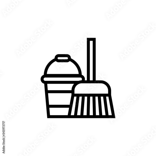 Mop cleanin vector icon in outline, linear style isolated on white background