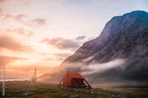 Emergency shelter below mountain in Akshayak Pass. photo