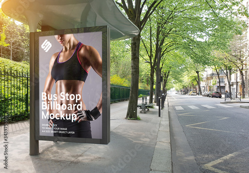 Billboard in Bus Stop Mockup