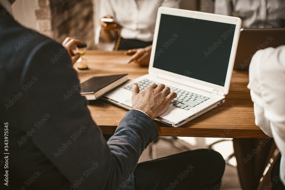 Hands Of Businessman Typing On Laptop, Close Up Hands Of Businessman Typing On Laptop, Close Up