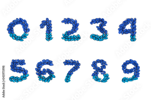 drawing numbers with imitation knitting in blue-violet tones