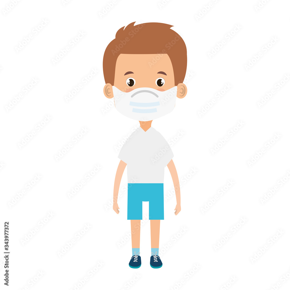 cute boy student using face mask isolated icon vector illustration design