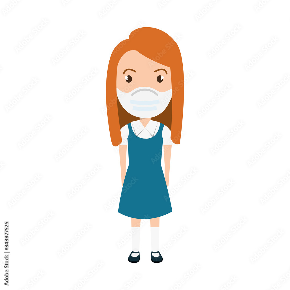 cute girl student using face mask isolated icon vector illustration design