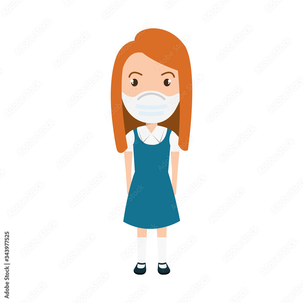 cute girl student using face mask isolated icon vector illustration design cute girl student using face mask isolated icon vector illustration design
