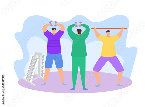 Physiotherapy rehabilitation assistance vector illustration. Cartoon flat patient character on physical rehabilitating therapy with physiotherapist doctor, sport exercise in gym icon isolated on white