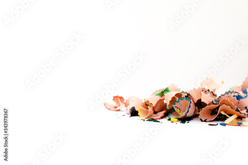 Colorful Shavings From Pencils, Isolated On White Background