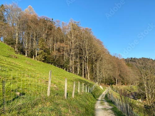 Trails for walking, sports and recreation along the Rümlig (Ruemlig or Rumlig) river and in the subalpine Eigental valley, Eigenthal - Canton of Lucerne, Switzerland (Kanton Luzern, Schweiz) photo