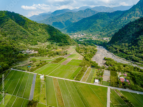 Aerial view of farming village in the mountain, eastern Taiwan	 photo