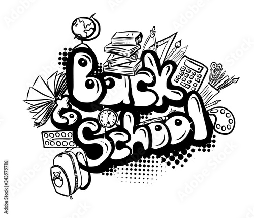 Back to school. A set of school subjects. Monochrome abstraction. Vector illustration