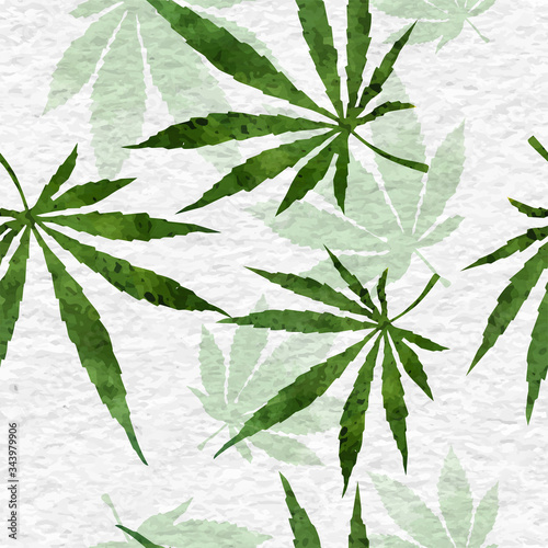  Cannabis leafs seamless pattern as watercolor on paper