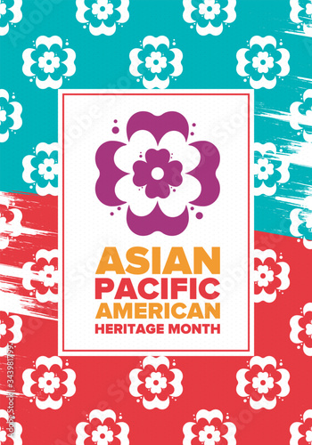 Asian Pacific American Heritage Month. Celebrated in May. It celebrates the culture, traditions and history of Asian Americans and Pacific Islanders in the United States. Poster, card, banner. Vector
