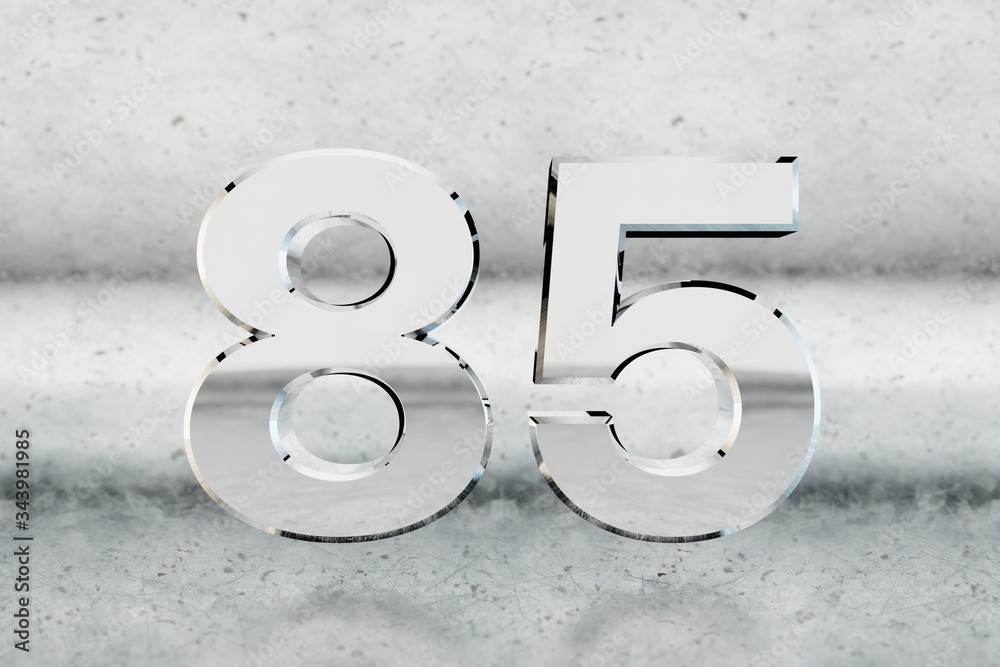 Chrome 3d number 85. Glossy chrome number on scratched metal background. 3d render. Chrome 3d number 85. Glossy chrome number on scratched metal background. 3d render.