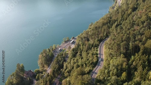 Winding roads on lake lucerne just below the small town of morshach in switzerland