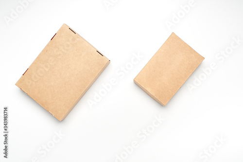 Flat lay two craft boxes isolated on white background