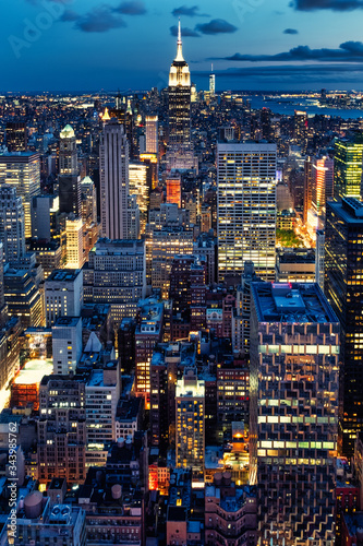 Aerial view of New York City illuminated at night