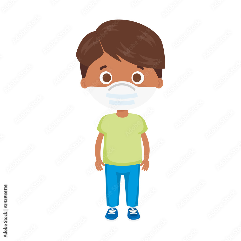 cute boy afro using face mask isolated icon vector illustration design