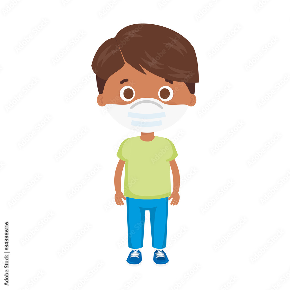 cute boy afro using face mask isolated icon vector illustration design cute boy afro using face mask isolated icon vector illustration design