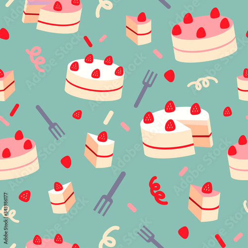 Strawberry cake seamless pattern