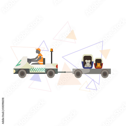 Animal transfer in Airport with colorful triangles on white isolated background, vector illustration for making prints, logos, pictures or décor for Transport, Aircraft or Airport life topics.