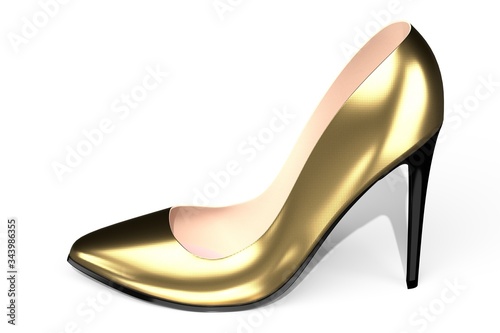 Golden high heel shoe - 3D illustration