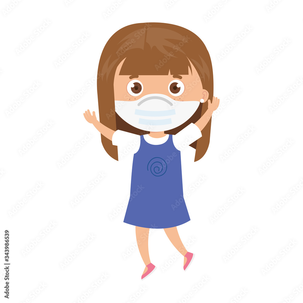 cute girl using face mask with hands up isolated icon vector illustration design cute girl using face mask with hands up isolated icon vector illustration design