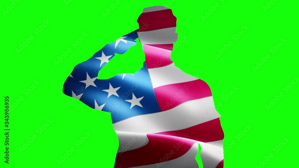 Shoulder silhouette of saluting army soldier USA or America flag ...
