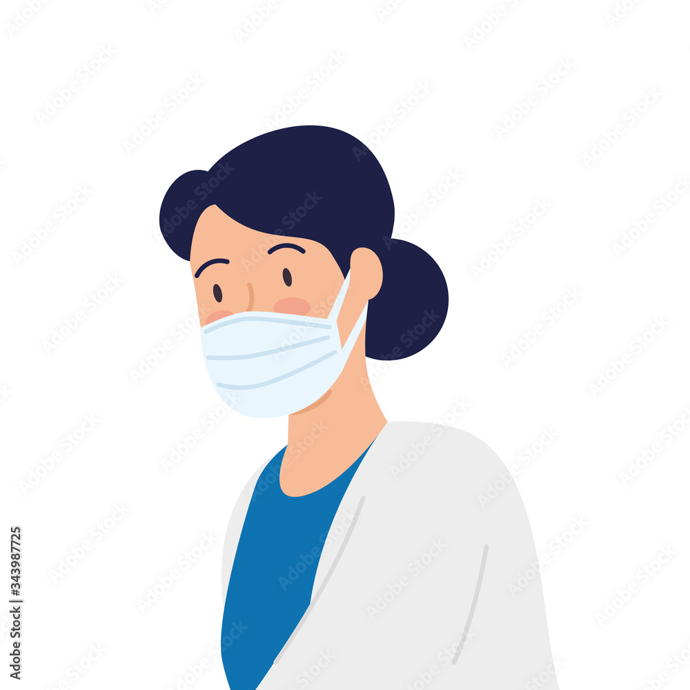 doctor female using face mask isolated icon vector illustration design