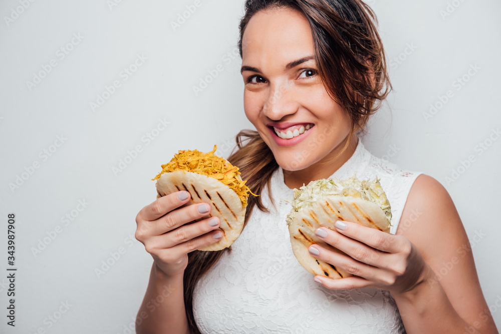Portrait of girl with arepa in her hands Portrait of girl with arepa in her hands