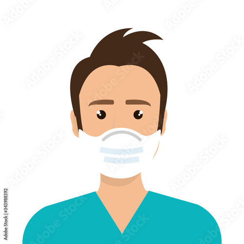male paramedic using face mask isolated icon vector illustration design