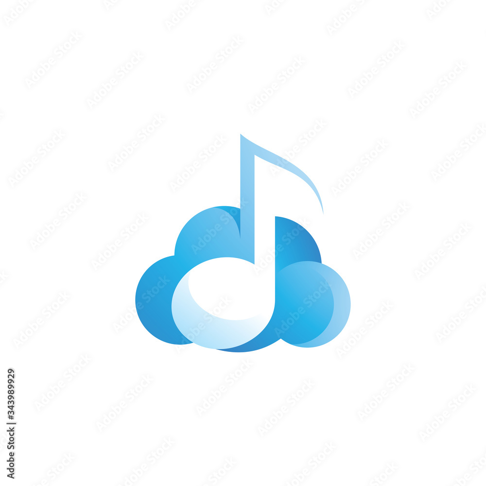 Song Music Tone Note and Cloud Digital Logo Icon