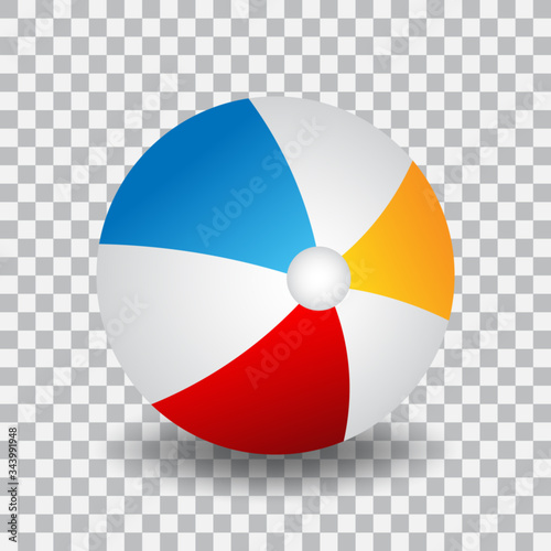 Beach ball with colorful stripes, vector illustration.