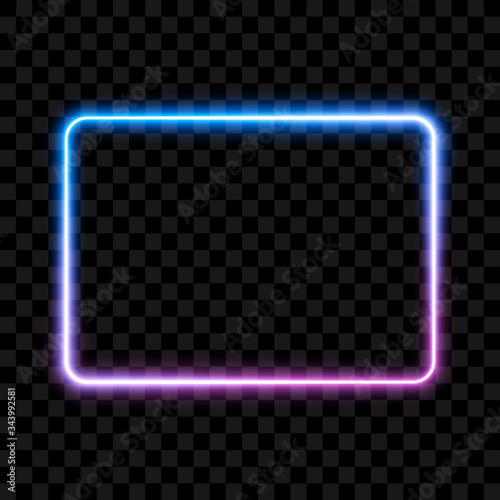 Neon rectangle frame, pink and blue, vector illustration.